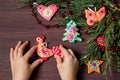 Making toys for Christmas decorations from salt dough. Step 9 Royalty Free Stock Photo