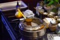 Making Turkish Coffee in the Sand. Oriental eastern tradition of Turkey, selective focus copy space Royalty Free Stock Photo