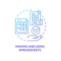 Making and using spreadsheets blue gradient concept icon