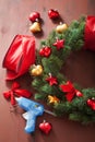 Making winter christmas wreath decoration diy handmade Royalty Free Stock Photo