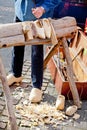 Making of wooden shoes. Royalty Free Stock Photo