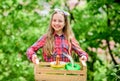 Making the world green. spring village country. little girl with gardening tools. earth day. ecology environment. Happy Royalty Free Stock Photo