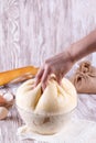 Making yeast dough in a glass bowl