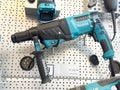 Makita cordless hammer drill display in hardware store Royalty Free Stock Photo