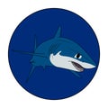 Mako shark. Swimming shark in a blue circle. Animal illustration Logotype for diving business or underwater aquarium center Royalty Free Stock Photo