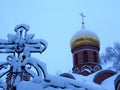 Makovka, gilded dome and cross of the Church of Michael the Archangel Pushchino