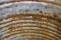 Makro closeup inside metal food can with rusty corroded surface Royalty Free Stock Photo