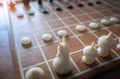 Makruk or Thai chess board game consists of 2 side. Each side consists of 1 King Khun, 1 queen Met, 2 Bishops Khon, 2 Horses Royalty Free Stock Photo