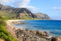 Makua beach with beautiful mountains Oahu island, Hawaii