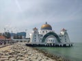 Malacca, Malaysia - June 27 2019: Malaca Strait Mosque. Beautiful view Royalty Free Stock Photo