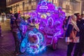 MALACCA, MALAYASIA - MARCH 18, 2018: Night view of a colorful rickshaw in the center of Malacca Melaka