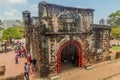 MALACCA, MALAYASIA - MARCH 19, 2018: Porta de Santiago gate house of A Famosa fortress in Malacca Melaka , Malays