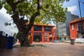 Malacca, Malaysia - August 10, 2022: Red square or Dutch square in the city of Melaka. Low angle panoramic view of the street. Big Royalty Free Stock Photo