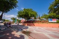 Malacca, Malaysia - August 10, 2022: The roundabout near the dutch square or red square at Melaka. Street paved with red and white Royalty Free Stock Photo