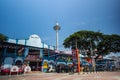 Malacca, Malaysia - August 10, 2022: View from Samudera Square to the Menara Taming Sari observation tower. The observation Royalty Free Stock Photo