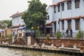 Malacca, Malaysia - circa September 2015: Riverside promenade with historical houses along Sungai Melaka, Malacca, Malaysia Royalty Free Stock Photo