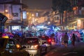 Malacca, Malaysia - circa September 2015: Street traffic, people and market in Malacca, Malaysia by night