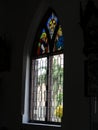 Malacca, Malaysia--February 2018: Side view of a glass-stained window from inside St. Peter's Church, the oldest church in Royalty Free Stock Photo