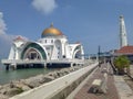Malacca, Malaysia - June 27 2019: Malaca Strait Mosque. Beautiful view Royalty Free Stock Photo