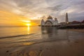 Malacca Straits Mosque. Sunset. Royalty Free Stock Photo