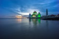 Malacca Straits Mosque. Sunset. Royalty Free Stock Photo