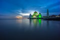 Malacca Straits Mosque. Sunset. Royalty Free Stock Photo