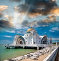 Malacca Straits Mosque at sunset, Malaysia Royalty Free Stock Photo