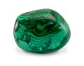 Malachite gemstone isolated on white background. Polished beautiful malachite stone. Stone texture.