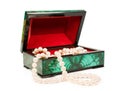 Malachite treasure-box with a pearl necklace Royalty Free Stock Photo