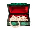 Malachite treasure-box with a pearl necklace Royalty Free Stock Photo