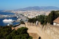 Malaga castle battlements and port.