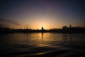 Sea Malaga Harbor City Panorama with sunset at night Royalty Free Stock Photo