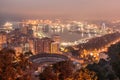 Malaga at night with harbor and ships and lighting area Royalty Free Stock Photo