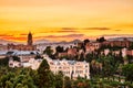 Malaga Old Town Aerial View with Malaga Cathedrat at Sunset Royalty Free Stock Photo