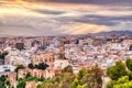 Malaga Old Town Aerial View with Malaga Cathedrat at Sunset Royalty Free Stock Photo