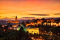 Malaga Old Town Aerial View with Malaga Cathedrat at Sunset Royalty Free Stock Photo