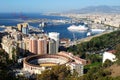 Malaga port and bullring. Royalty Free Stock Photo