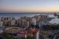 Malaga Port and Bullring From Gibralfaro at Dusk Royalty Free Stock Photo