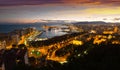 Malaga with Port from castle in evening Royalty Free Stock Photo