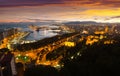 Malaga with Port from castle in evening Royalty Free Stock Photo