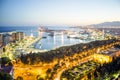 Malaga skyline with port at the evening, Andalusia, Spain