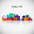 Malaga skyline silhouette in colorful geometric style.