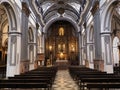 Historical interior of San Juan Bautista church in Spain