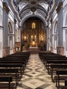 Historical interior of San Juan Bautista church in Spain - vertical