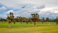 A plane landed over the golf course Royalty Free Stock Photo