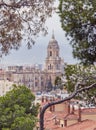 Malaga, Spain. Cityscape Elevated View. Cathedral Of Malaga