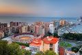 Malaga, Spain dawn skyline towards the Mediterranean Sea