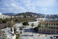 Malaga, Spain, February 2019. Beautiful view of the historical part of the city of Malaga with a review wheel. Royalty Free Stock Photo