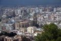 Malaga, Spain, February 2019. Panorama of the Spanish city of Malaga. Buildings against a cloudy sky. Dramatic sky over the city.