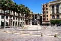 View of the Genova fountain in Constitution Square, Malaga, Spain.